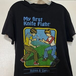 My First Knife Fight Graphic Tee - Black with Blue & Yellow Print